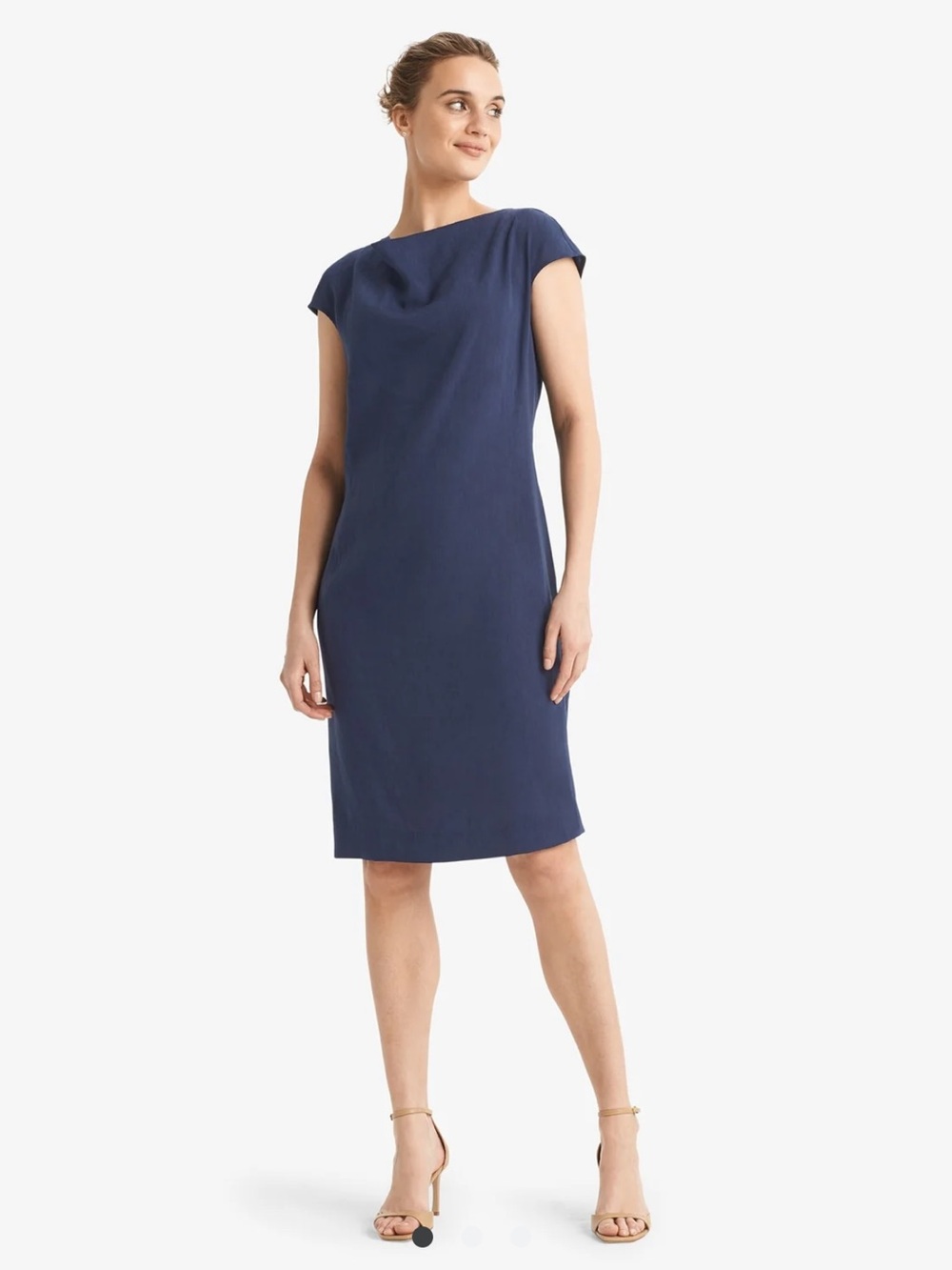 NWT MM.LaFleur Navy Cap-Sleeve Midi Sheath Dress Size 14
